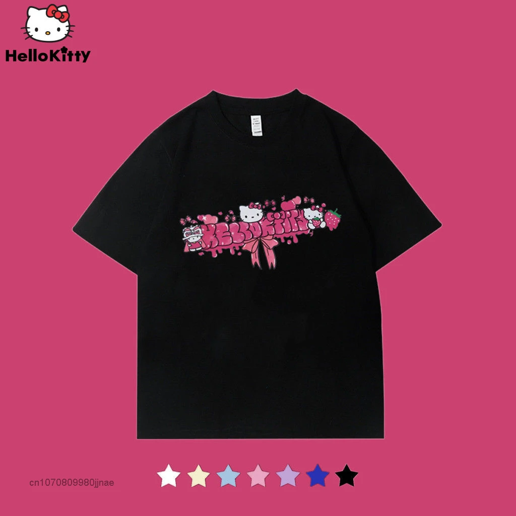 Sanrio Camiseta con estampado de Hello Kitty para parejas, ropa de calle de estilo coreano con Graffiti Original, suave de gran tamaño, Y2K| | AliExpress