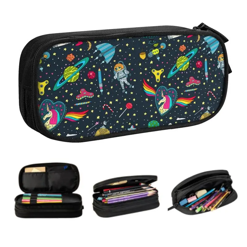 

Kawaii Space Spaceship Astronaut Pencil Case for Girls Boys Large Storage Universe Planet Rocket Pencil Box Stationery