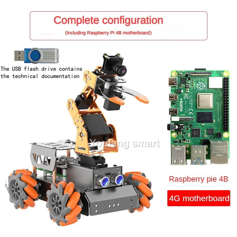 MasterPi 4WD 메카넘 로봇 자동차, 카메라 포함, 라즈베리 파이 4B/5 로봇 DIY 키트, 오픈 소스 AI 파이썬 스타터 키트, 4 Dof 로봇 암