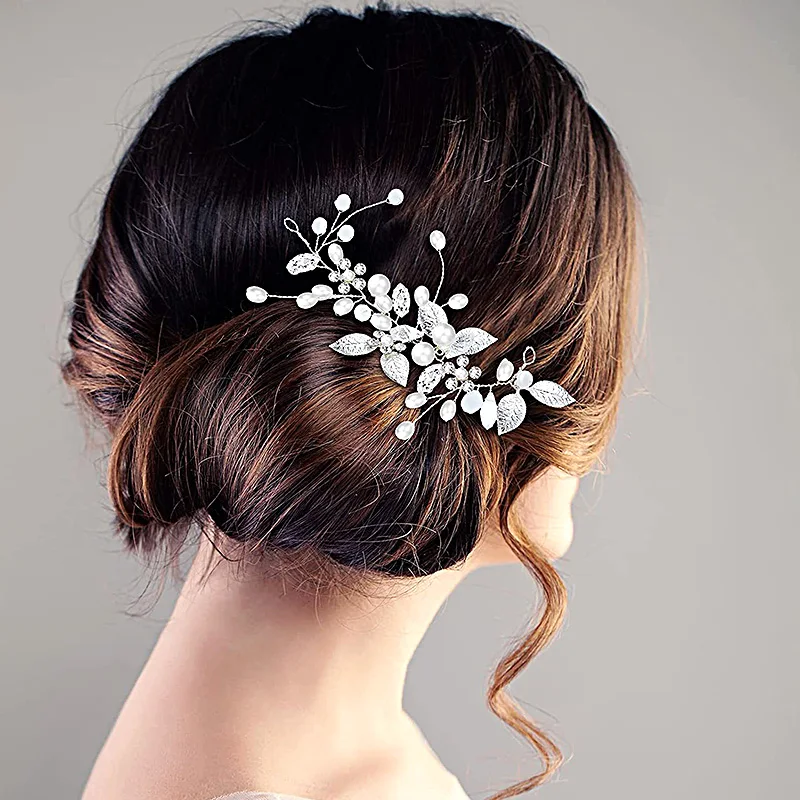 Pearl Crystal Wedding Hair Combs Women Headbands For Bridal Flower Headpiece Bride Hair Ornaments Jewelry Accessories