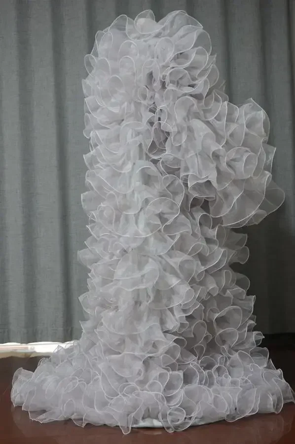 Gorgeous silver organza Jacket Women Full Sleeves Dresses Ruffles Floor Length Long Robe Dress To Photoshoot custom size color 3