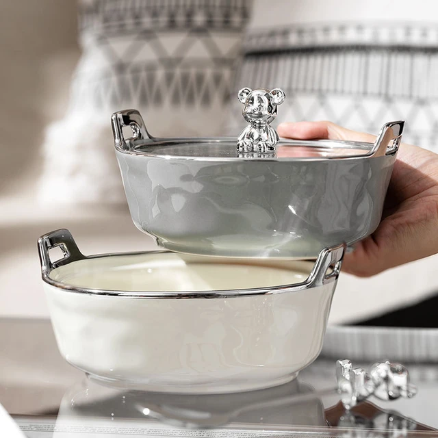 Nordic ceramic soup pot binaural soup bowl set restaurant household  tableware candle heating insulation iron frame