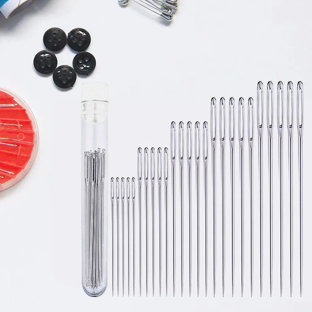 25pcs/set Stainless Steel Sewing Needles Crafts Household Threading Embroidery Hand Stitching Big Eye Needles Tools