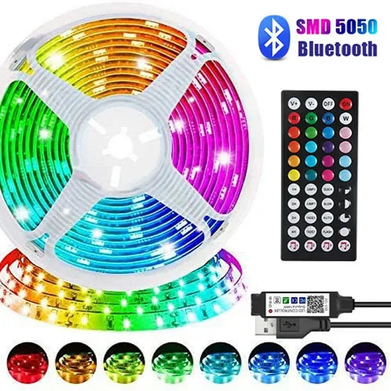 Светодиодная лента RGB 5050 с инфракрасным Bluetooth-управлением, гибкая лента для подсветки телевизора, домашнего декора светодиодная лента rgb 5050 2835 bluetooth usb dc5v 1 20m музыкальная фита гибкий диод для подсветки телевизора комнаты праздника вечеринки украшение