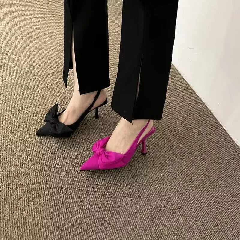 Women Sandals 2024 Summer New Butterfly Knot Women Slingbacks Heels Sandals Sexy Dress Thin Heel Pointed Toe High Heels Pumps