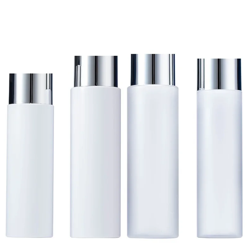 

10pcs Plastic Toner Bottle White PET 100ml 150ml 200ml Shiny Silver Screw Lid Empty Liquid Cosmetic Refillable Packing Bottles