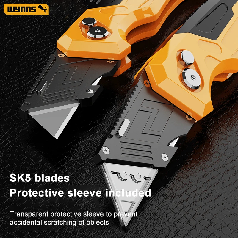 Folding Utility Knife WYNNS Heavy Duty Box Cutter Folding Utility Knife Quick Change Blades SK5 Blades Cutting Tool for Cartons Cardboard Box