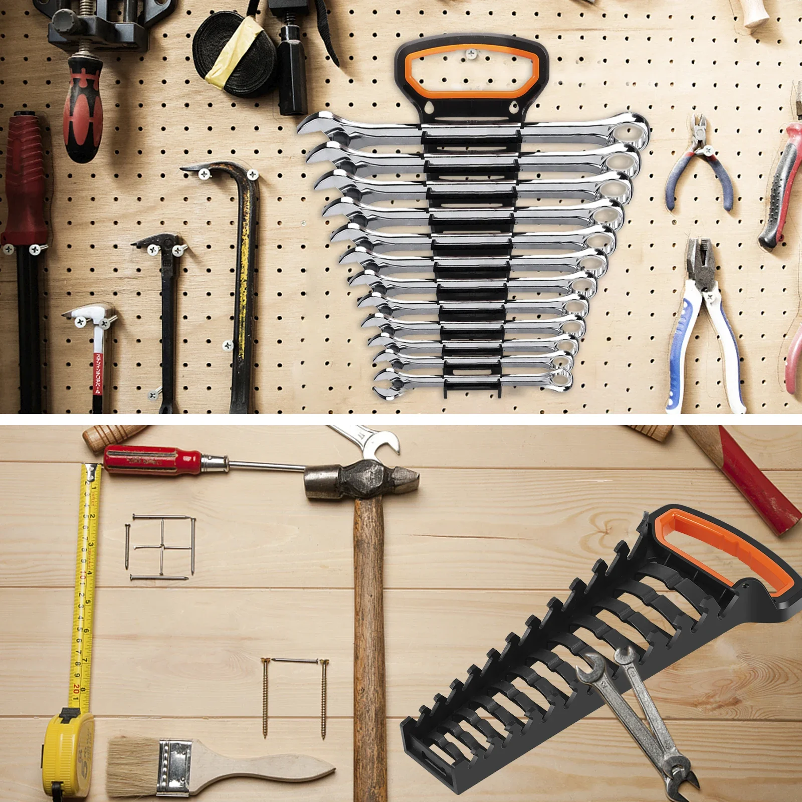 Wrench Organizer Wrench Holder Tool Organizer 2/4Pcs Tool Organizer Wrench Sorter Holder Wall-mounted Spanner Hand Tools Organizer Tray for Storing 5mm-27mm SAE Wrenches