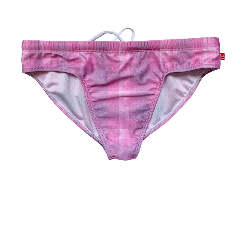 Low-waisted Lace-up Swimming Trunks Personalized Printed Men's Tight Swimsuit Boys Beach Drain Line Triangle Swimming Trunks