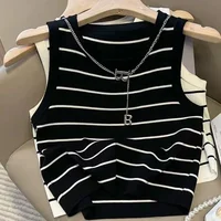 Gilet extensible rayé, haut court basique et polyvalent, vêtements pour femmes, nouvelle collection 2025 5