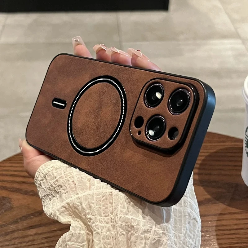 Luxury Magnetic Cortex Leather Wireless Charging Phone Case