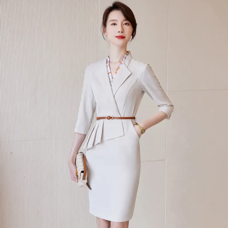 エレガントなフレアドレス ブラック/ホワイト 女性のためのエレガントなプロのドレス,プロの服,美容院,作業服