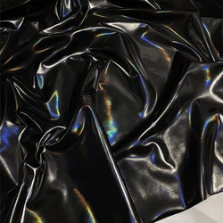 Glossy Mirror Black Laser PU Leather Fabric for DIY and Designer Projects (Wide 140cmx50cm)