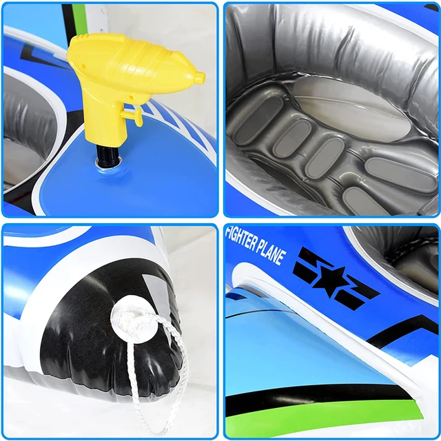Baby Swimming Ring Inflatable Airplane Pool Float Boat with Handle Automatic Pumping Water Gun Fun Beach Pool Toy for Boys Girls 6