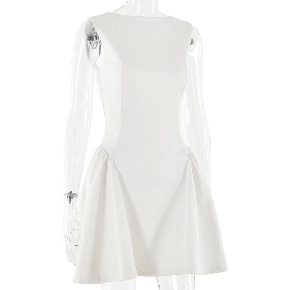 Elegant Sleeveless Folded Bodycon Skirt Women Sexy Backless Tight Party Club Evening Dress Slim Autumn/Winter Vestido