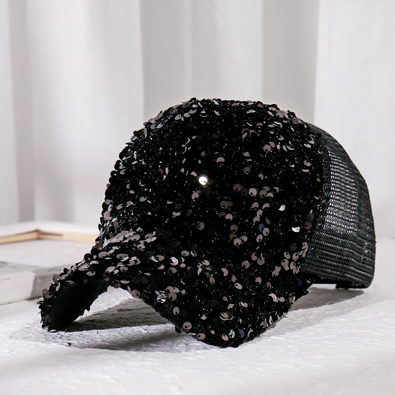 Heymei Shiny Sequins Baseball Cap – Adjustable Unisex Hip-Hop Style Hat In Purple