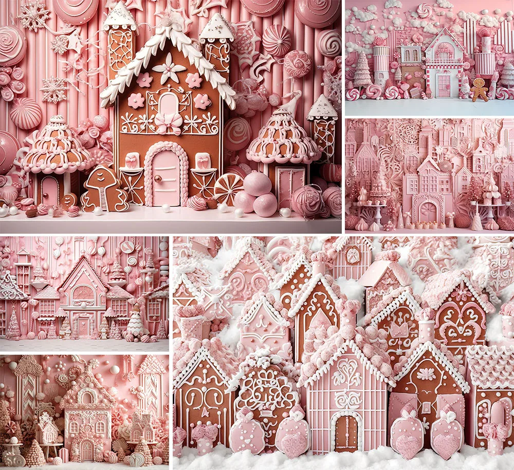 

Mehofond Winter Pink Christmas House Decoration Photography Backdrop Kids Birthday Party Tree White Snow Background Photo Studio