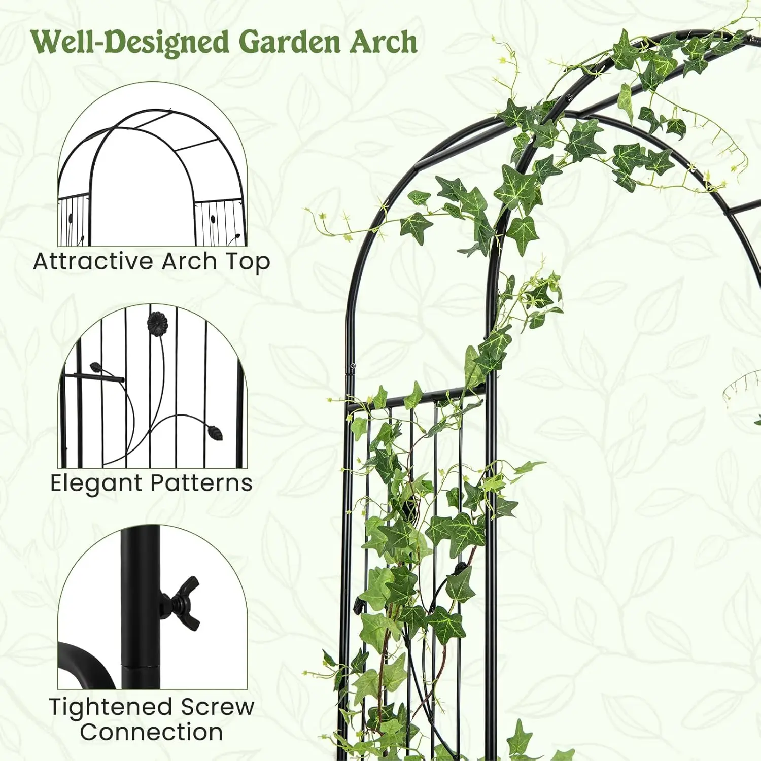 87-Inche Garden Arbor with Gate & Side Planter Box, Metal Garden Arch with Lockable Gate, Arched Top Arbour, Heavy-Duty Arched