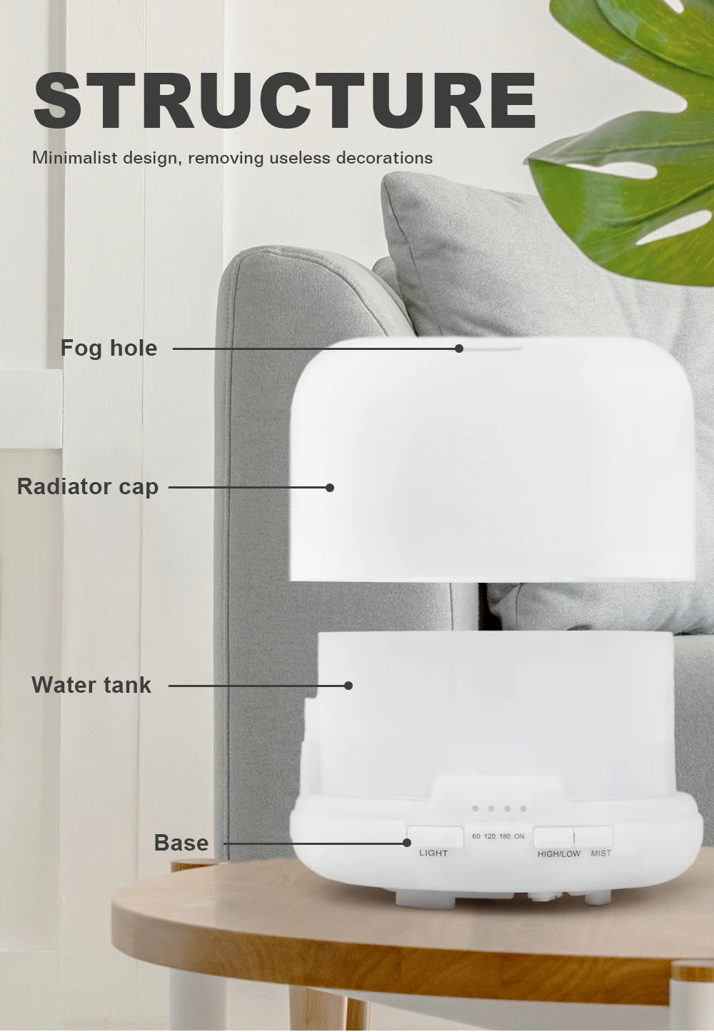 Description Picture 6 of item500ml Essential Oil Diffuser Timing Function Aroma Diffuser Ultrasonic Air Humidifier with Remote Control for Home Office