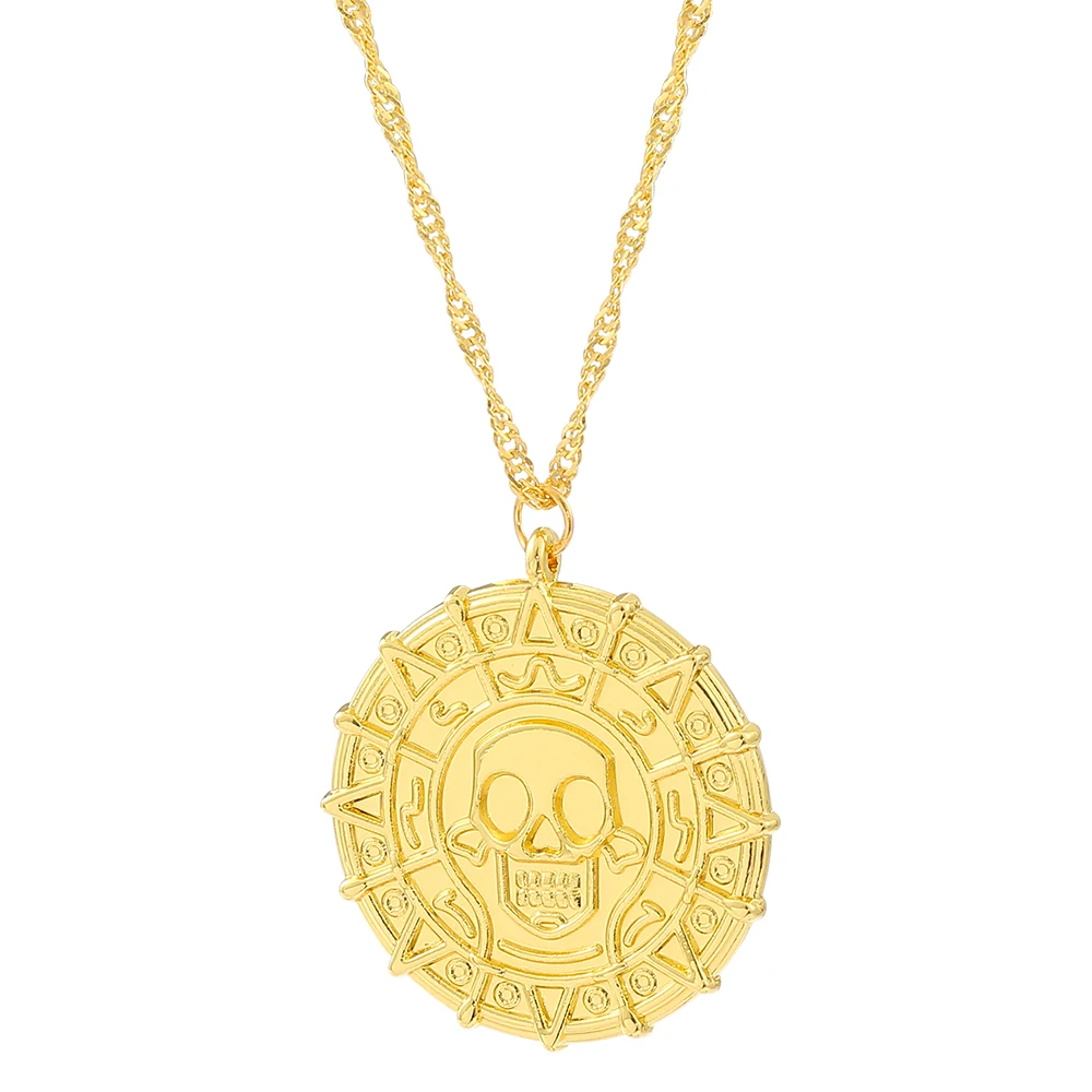 캐리비안의 해적 Akg Aztec 골드 컬러 코인 목걸이 레트로 해골 펜던트 펑크 힙합 목걸이-Freehip.co.kr