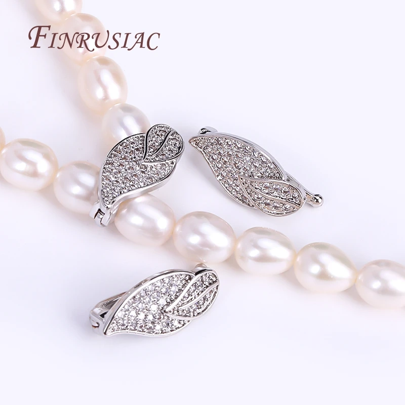 8X17.5MM 18K Real Gold Plated Leaves Pearl Clasps Accessories,Brass metal Inlaid Zircon Crystal Gemstone Pendant Clip Clasps