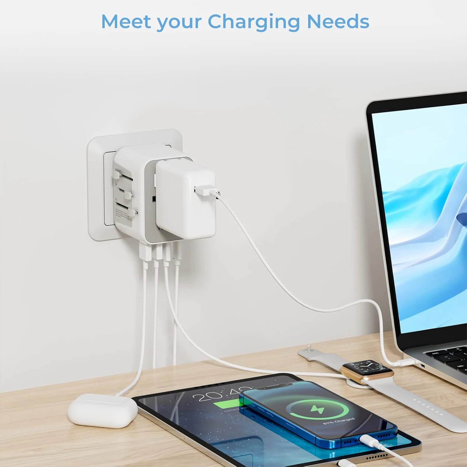Universal Travel Charger with Multiple USB and Type C Ports