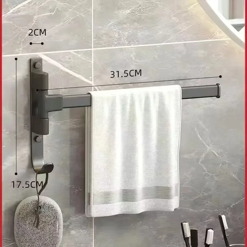 Towel Rack Rotatable Swing Arms Wall Mounted Bracket 2-5-Bar Aluminum Towel Bars Hanger Organizer Bathroom Kitchen Save Space