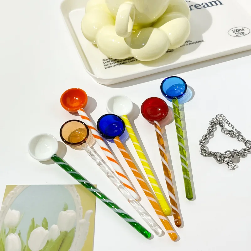 

Glass Spoon with Spiral Twist Coffee Accessories Stirring Spoon Korean Style INS Sute Scissor Series Solor Tableware New