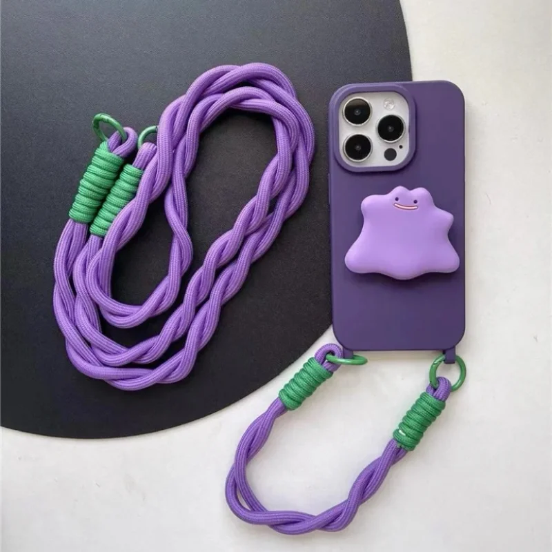 Cartoon Wrist Strap Crossbody Phone Holder Necklace with Silicone Cover