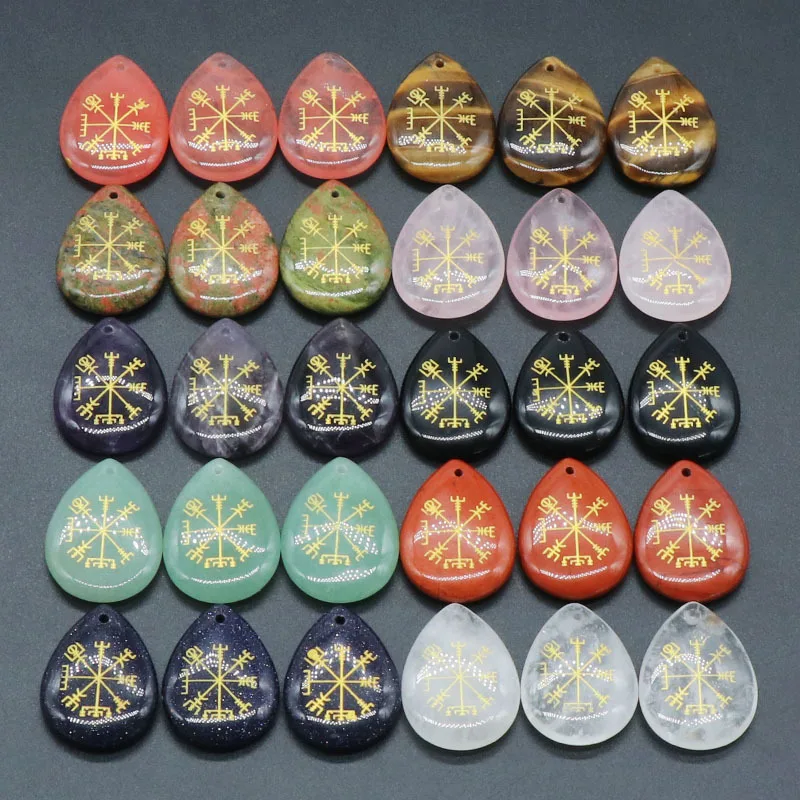 Natural stone Amethyst Tiger's Eye Aventurine Chakra Reiki Healing Crystal Teardrop Pendant Necklace Jewelry ACC