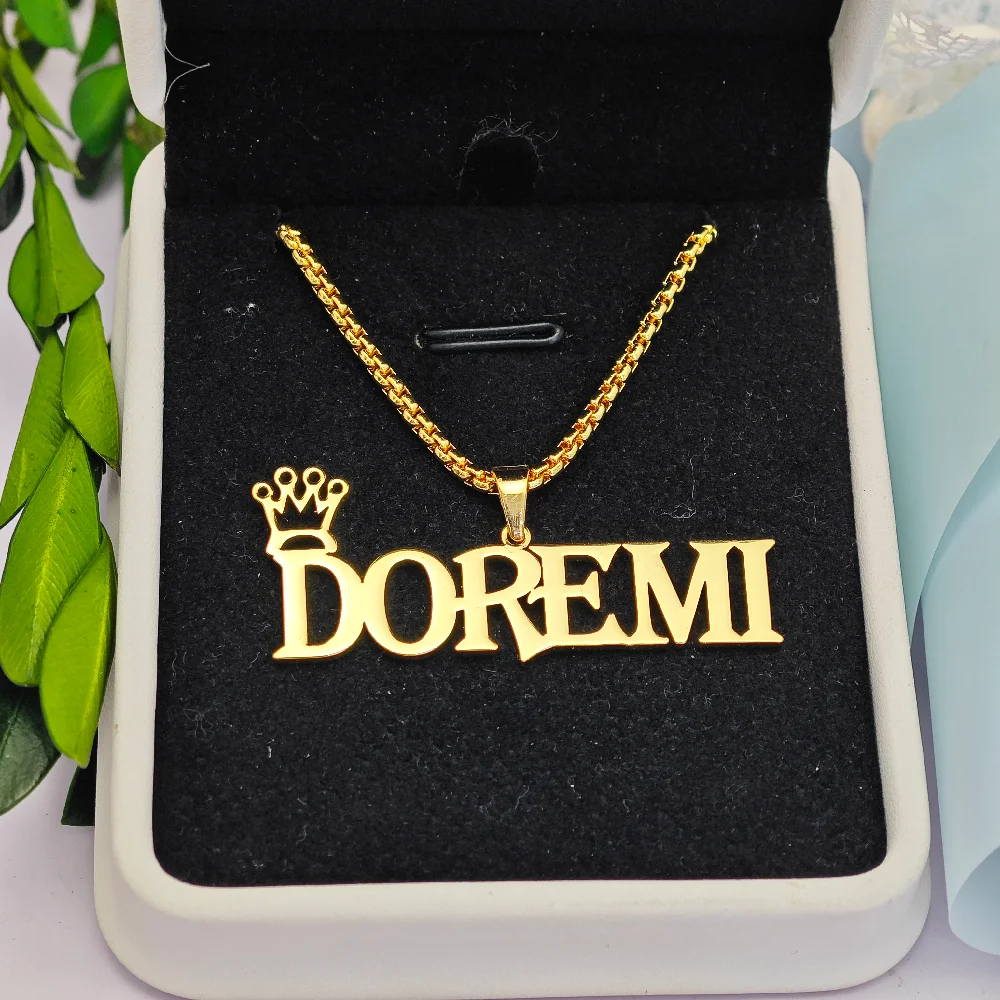 2023 New Custom Popcorn Chain Name Necklace Personalize God Stainless Steel Crown Nameplate Hiphop Jewelry For Women Gifts