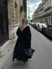 Elegant With Belt Black Long Coat For Women Oversize Woolen Double Button Lapel Overcoat Autumn New Lady High Street Outerwear 4