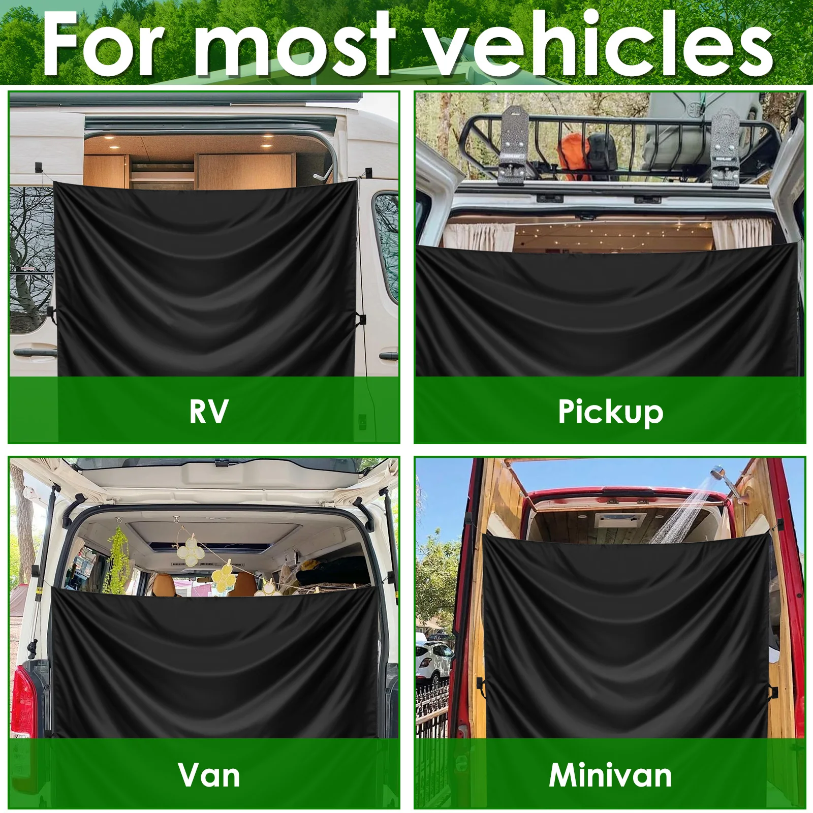 Car Divider Privacy Curtain 420D Oxford Cloth Vehicle Private Sun Shade with Magnetic Hook Double Layer Black Car Window Shade