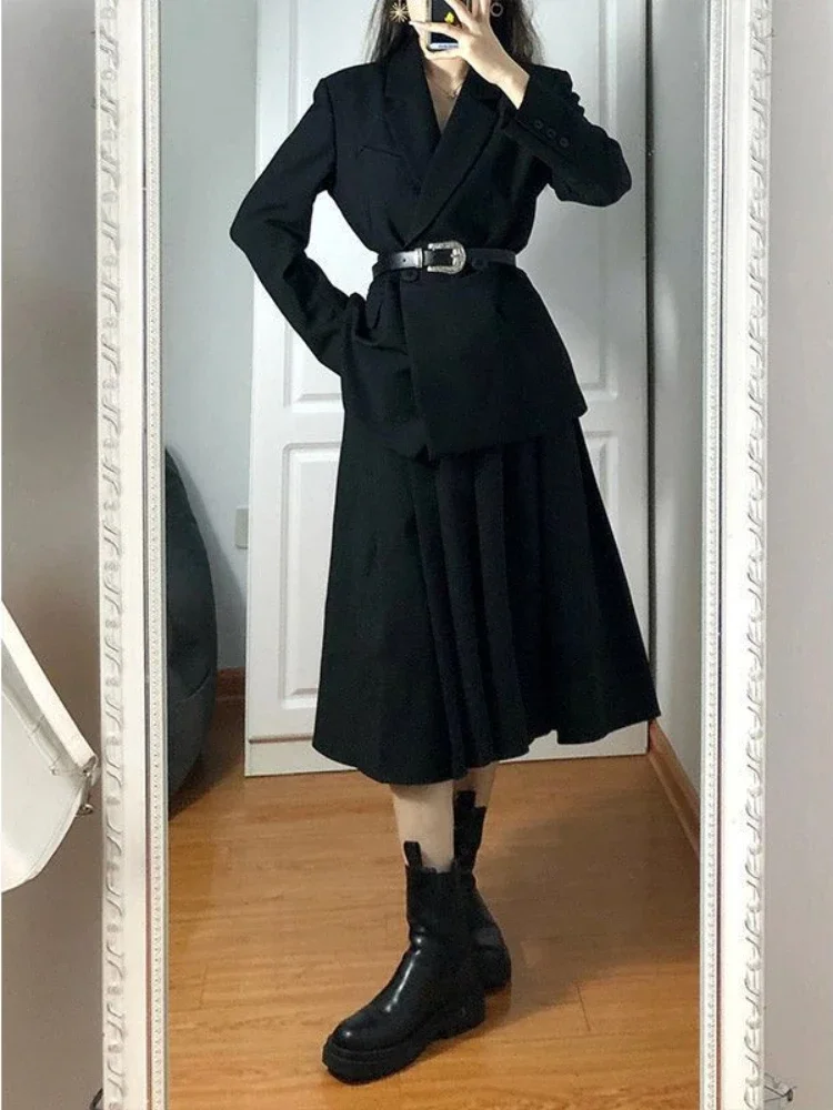 

Комплект из двух предметов Insozkdg Женский, элегантный деловой пиджак и модная юбка из тюля с разрезом, повседневный однотонный костюм, весна-осень 2024