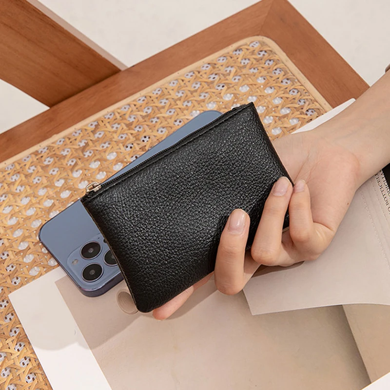 Women PU Leather Coin Purse Retro Litchi Pattern Zipper Pouch Mini Change Purses Unisex Solid Wallets Card Holder Storage Bag 3