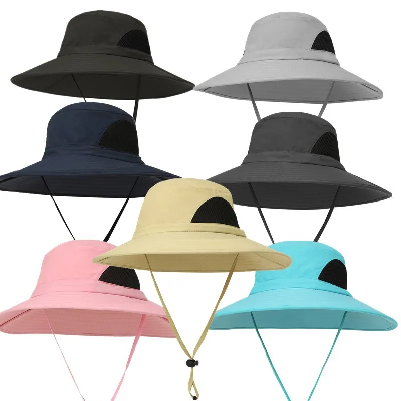 

Outdoor Fisherman Alpine Hat Wide Brim Bucket Hat with Neck Cover Men Summer Breathable Mesh Sun Protection Visor Anti UV Cap Un