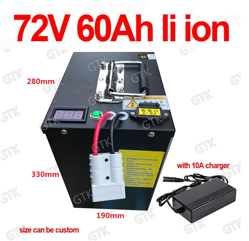 GTK 72v 60Ah li-ion lithium battery 72V with BMS for 3000W 5000W golf club bicycle bike tricycle motorhome AGV +10A charger 1
