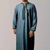 Eid Ramadan Muslim Men Long Robe Round Neck Embroidered Oman Dubai Arabian Saudi Male Jubba Thobe Adults Abayas Islamic Kamis
