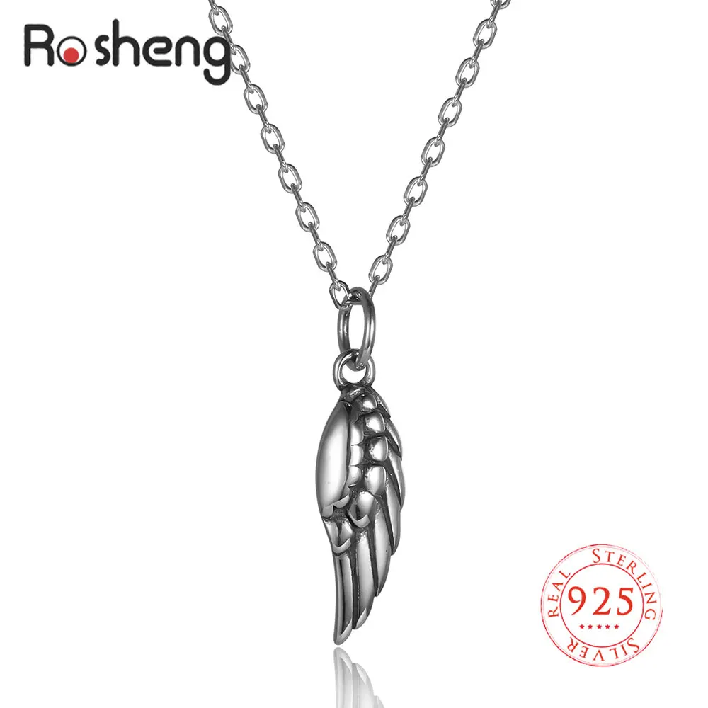 

925 Sterling Silver Retro Necklace Feather Fashion Oxide Silver Pendant Necklace Exquisite Gift Fine Jewelry for Women