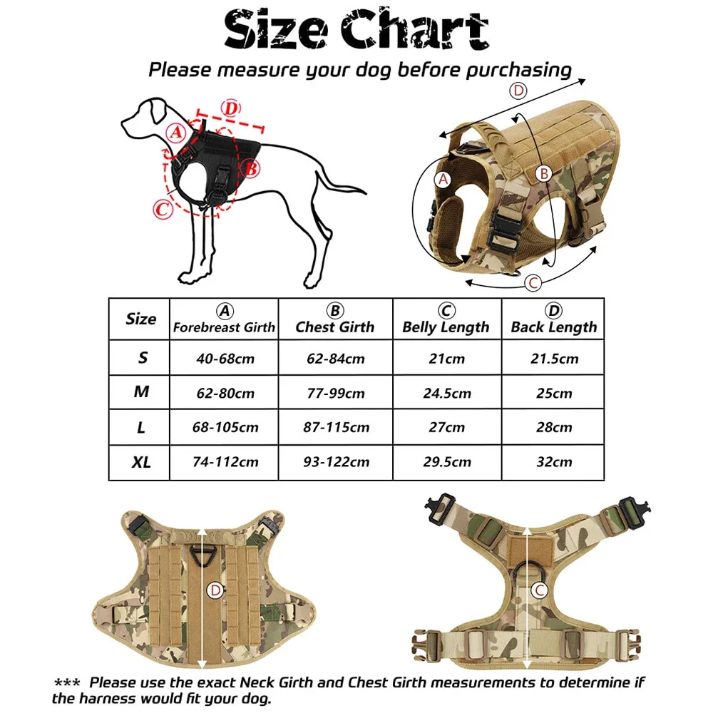 Large Dog Harness with Patches Pet Collar Leash Molle Pouches Training Walking Vest Dog Harnesses For Big Dogs German Shepherd pet harness leash set pet harness set