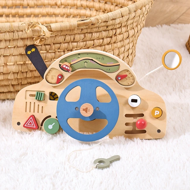 Wooden Baby Montessori Toys Car Activity Steering Wheel Busy Board for 1 Year Old Children Early Education Puzzle Toys Gift