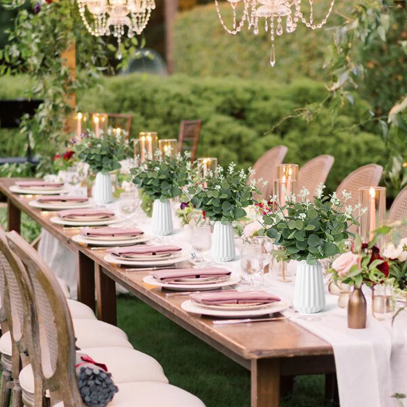 10/30Pcs Eucalyptus Leaves Branch Artificial Plastic Green Plants Stem for Home Garden Vase Decoration Wedding Party Fake Flower