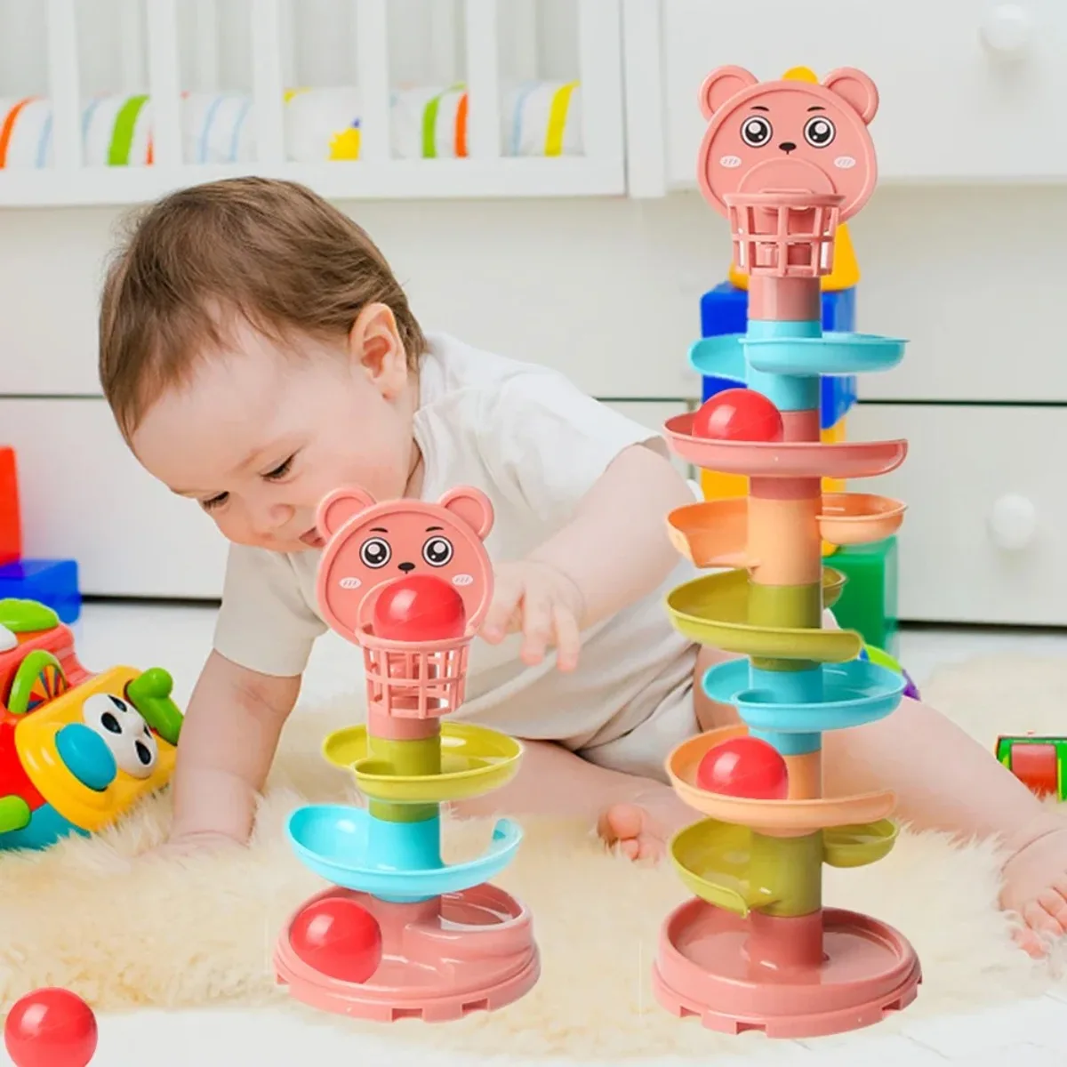 Baby Puzzle Track Turn Around  Track Rolling Ball Mental Sliding Ball Tower Education Assembling Toy Gift Stacking Toy for Kids 2