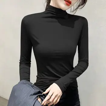 긴 소매 기본 터틀넥 티셔츠 여성용, 신제품, 슬림 스트레치, 섹시한 올 매치 티셔츠, 가을 겨울 상품