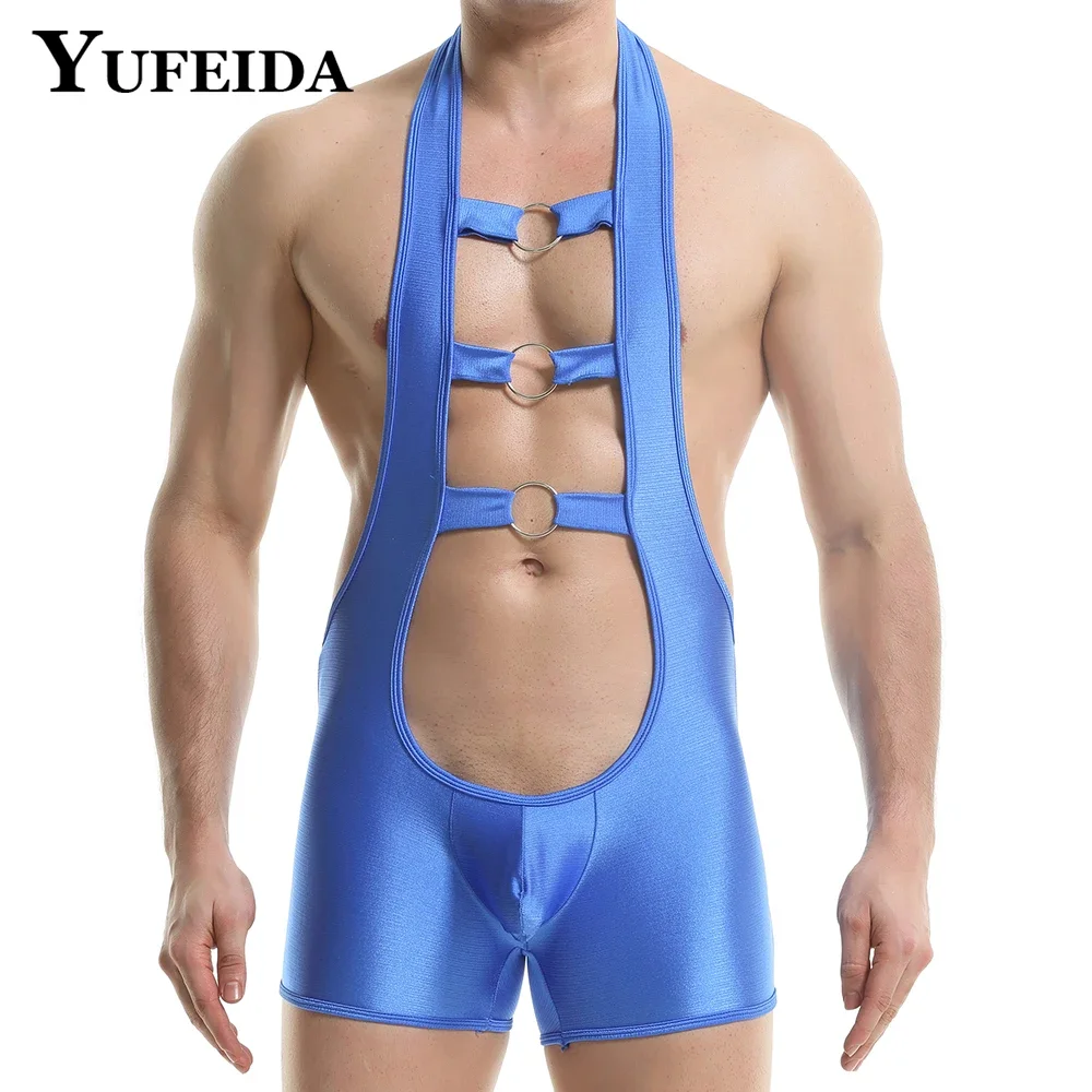 

YUFEIDA Men Sexy Solid Jockstrap Boxer Bodysuits Hollow Leotard Underwear Bodysuit Male Peni Pouch Wrestling Singlets Sportswear