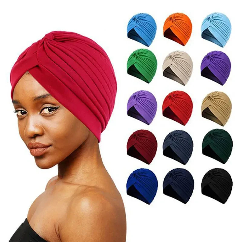 

New Knotted Ruffle Turban Ladies Soft Headscarf Casual Streetwear Female Muslim Hijab Indian Hats Cancer Chemo Cap Turbante