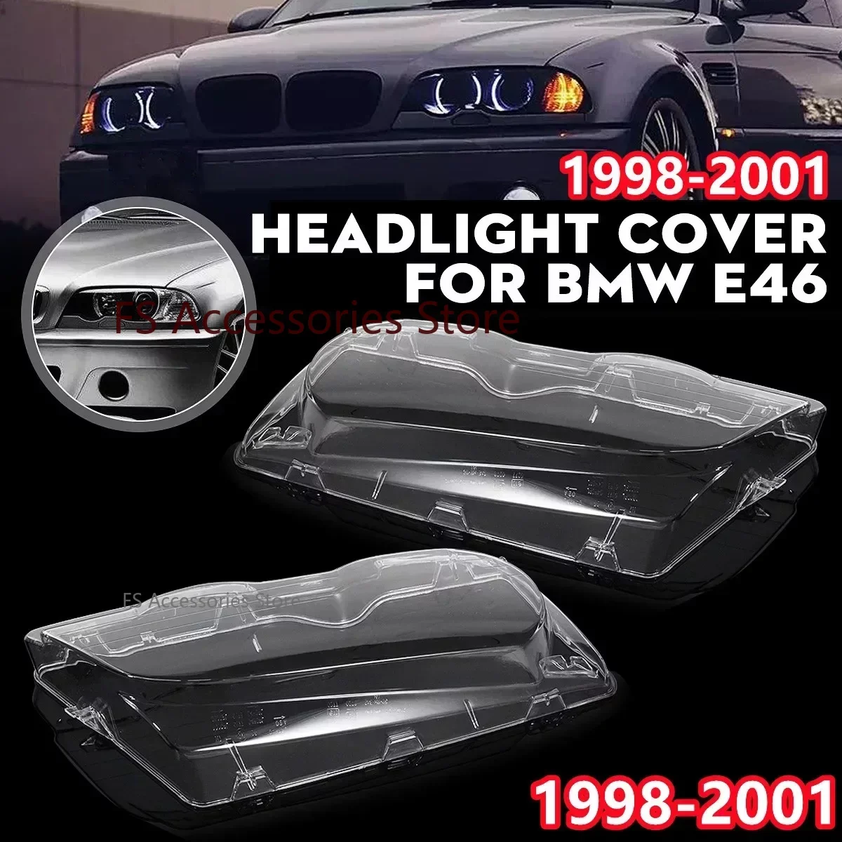 Headlight Cover Pair Car Headlight Glass Cover For BMW E46 3-series