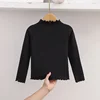 Autumn Winter Fashion Girl Long Sleeve T-Shirt with Ruffle Edges for Kids Soft and Warm Solid Color Children Casual Clothes Tops 6