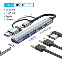 Enhanced USB-C Adapter Docking Station with Multi-Port Hub and Card Reader (5 in 2 PD)