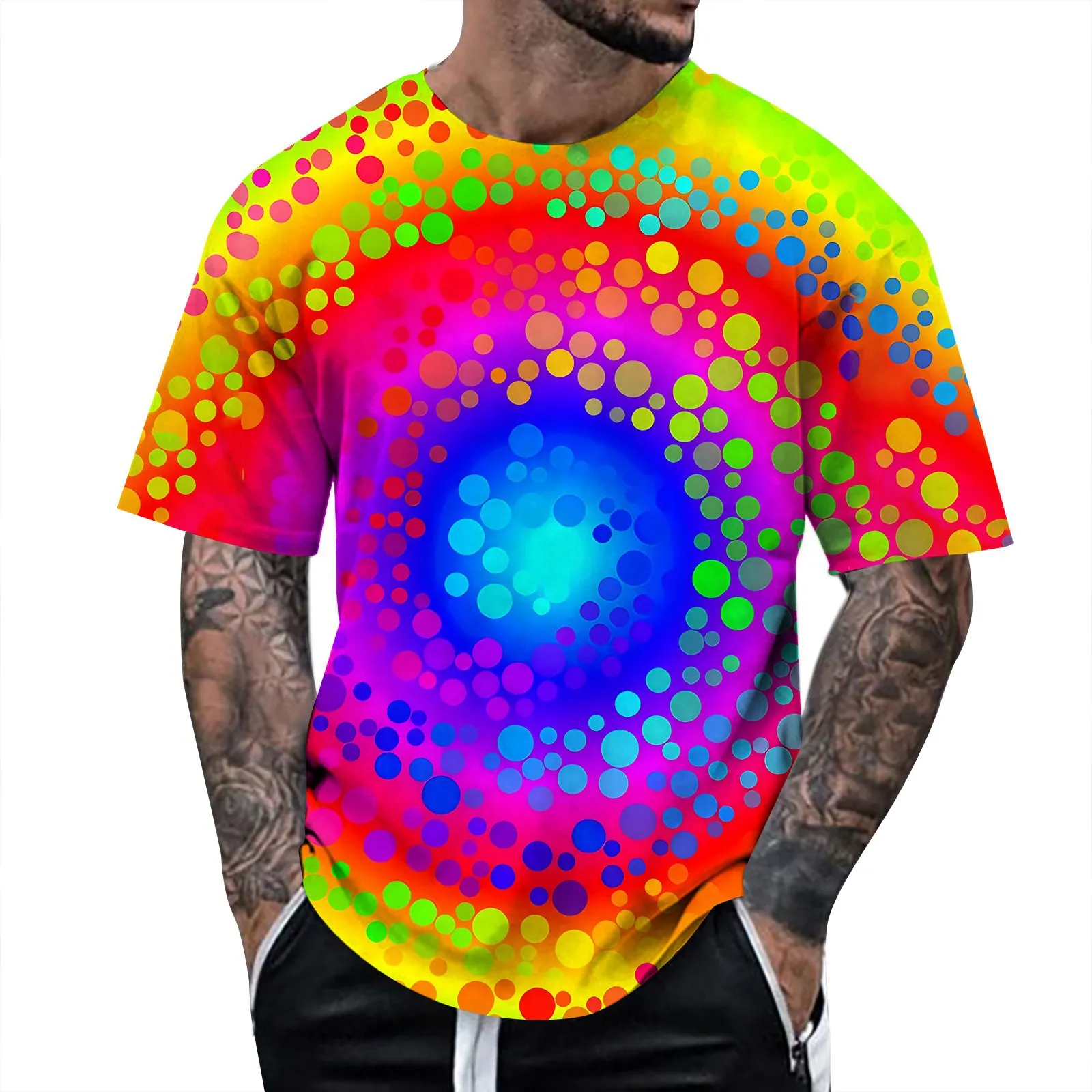 Tシャツ・カットソー MULTICOLOR COTTON SHIRT Fashion Tie Dye T-Shirts Colorful Painting 3D Print Men